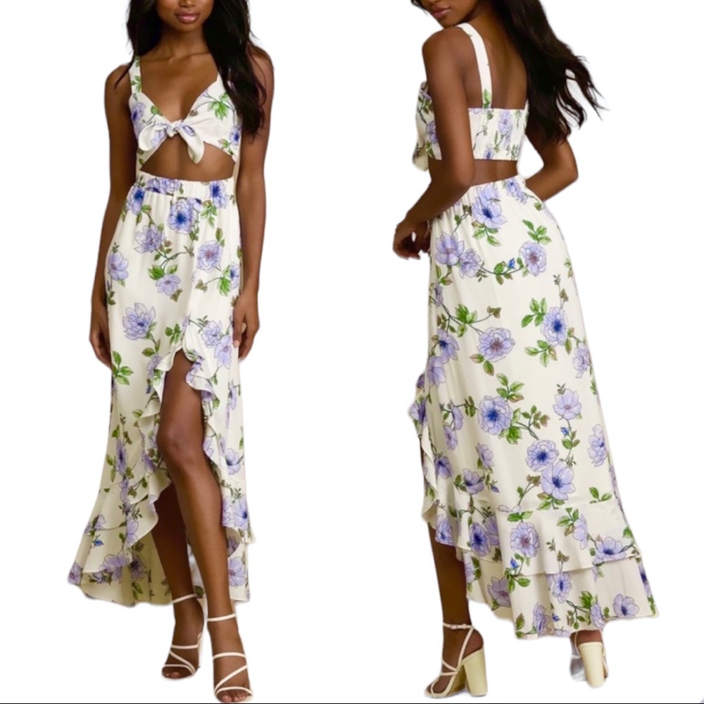 LULUS True Sweetheart Floral Print Two-Piece Set. Size Small